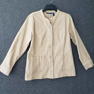 NWOT Isaac Mizrahi Live True Denim Jacket Womens M Cream Moto Casual Grannycore